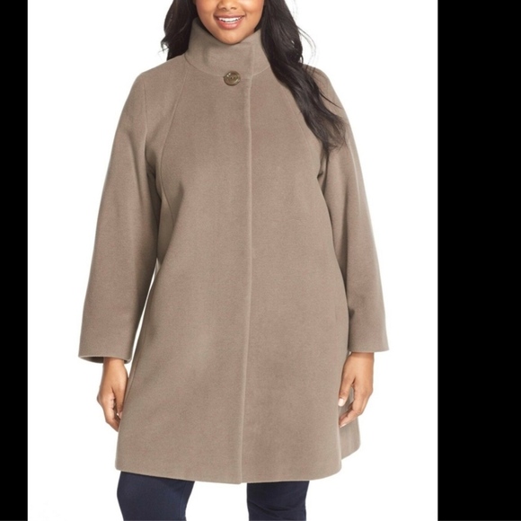 NWT‎ $985 Cinzia Rocca DUE Wool Blend Stand Collar A-Line Coat Mocha [SZ 22W ] - Picture 2 of 8